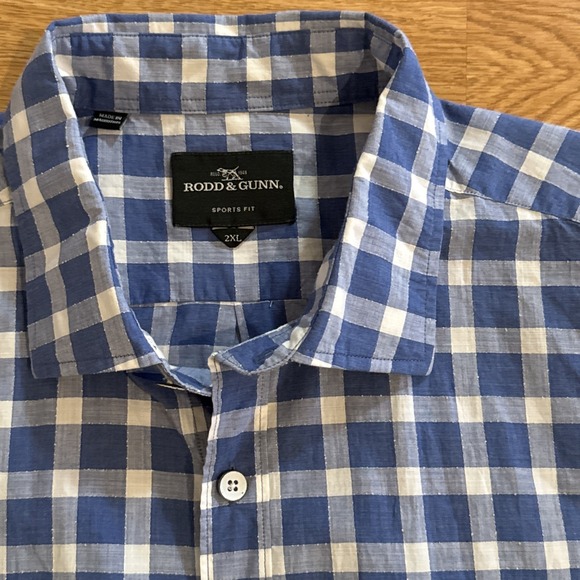 Rodd & Gunn Shirt Men's 2XL Sports Fit Blue/White Check Plaid Preppy - Picture 2 of 8